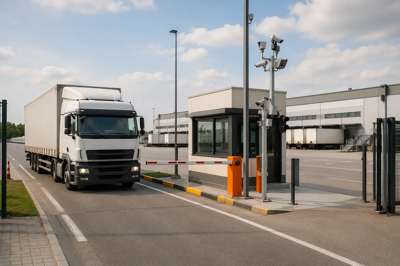 Commercial vehicle entering a monitored logistics yard