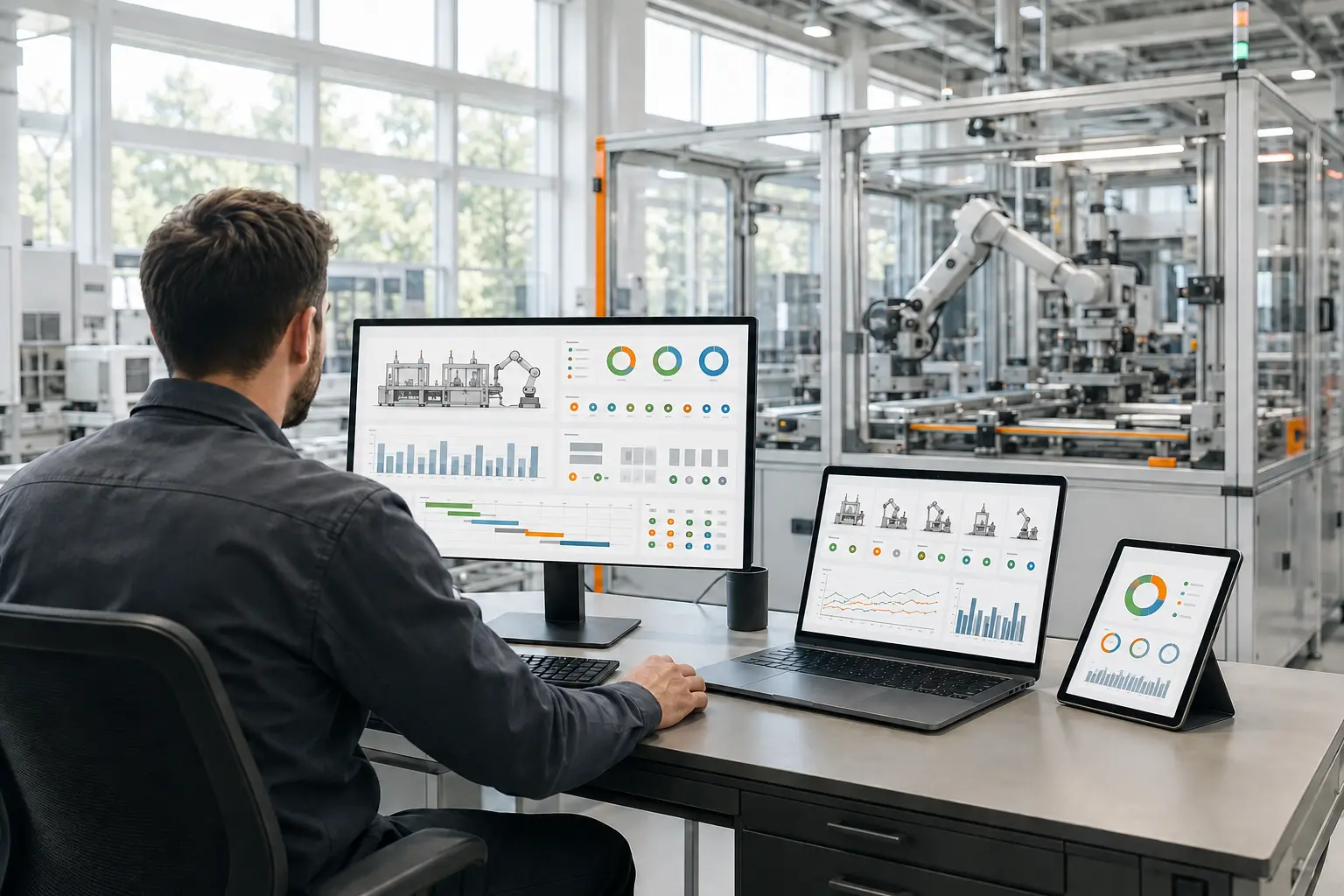 Operational software dashboards connected to industrial equipment